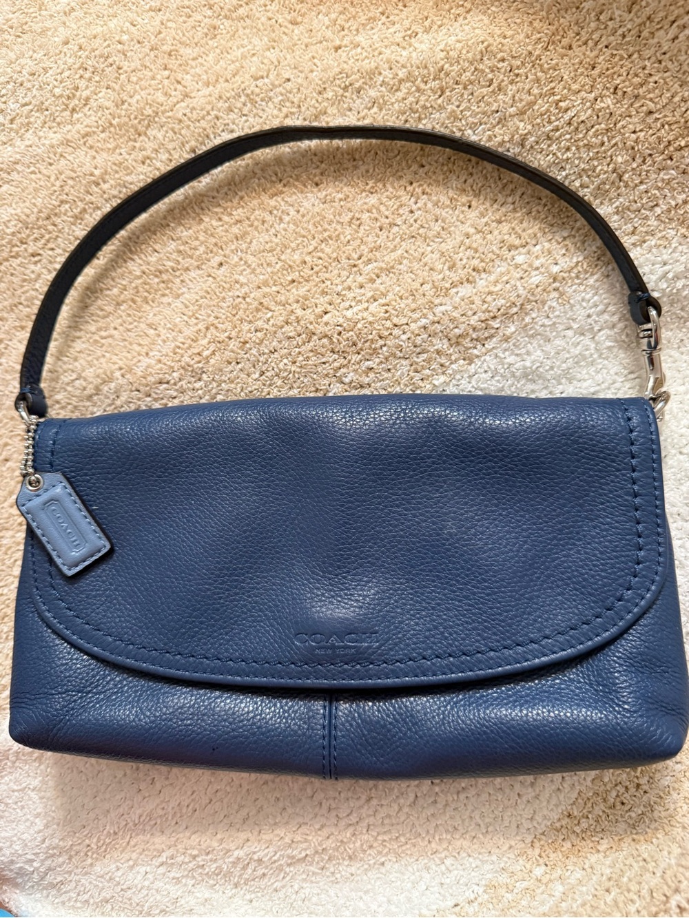 Coach Pebbled Leather Flap Wristlet  in Navy
